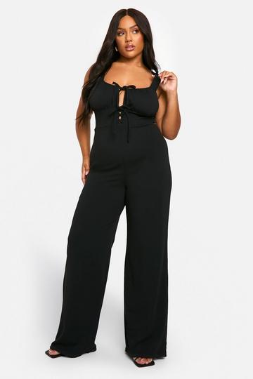 Plus Lace Up Detail Wide Leg Jumpsuit black