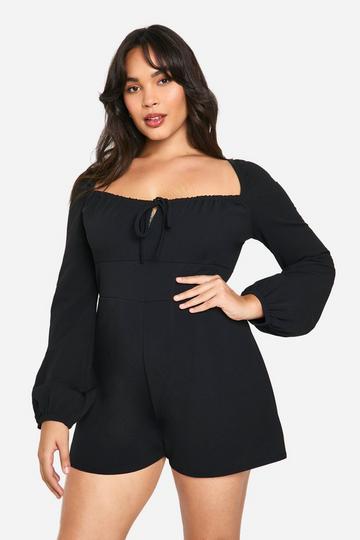 Plus Playsuit Met Strik En Shirtmouwen black