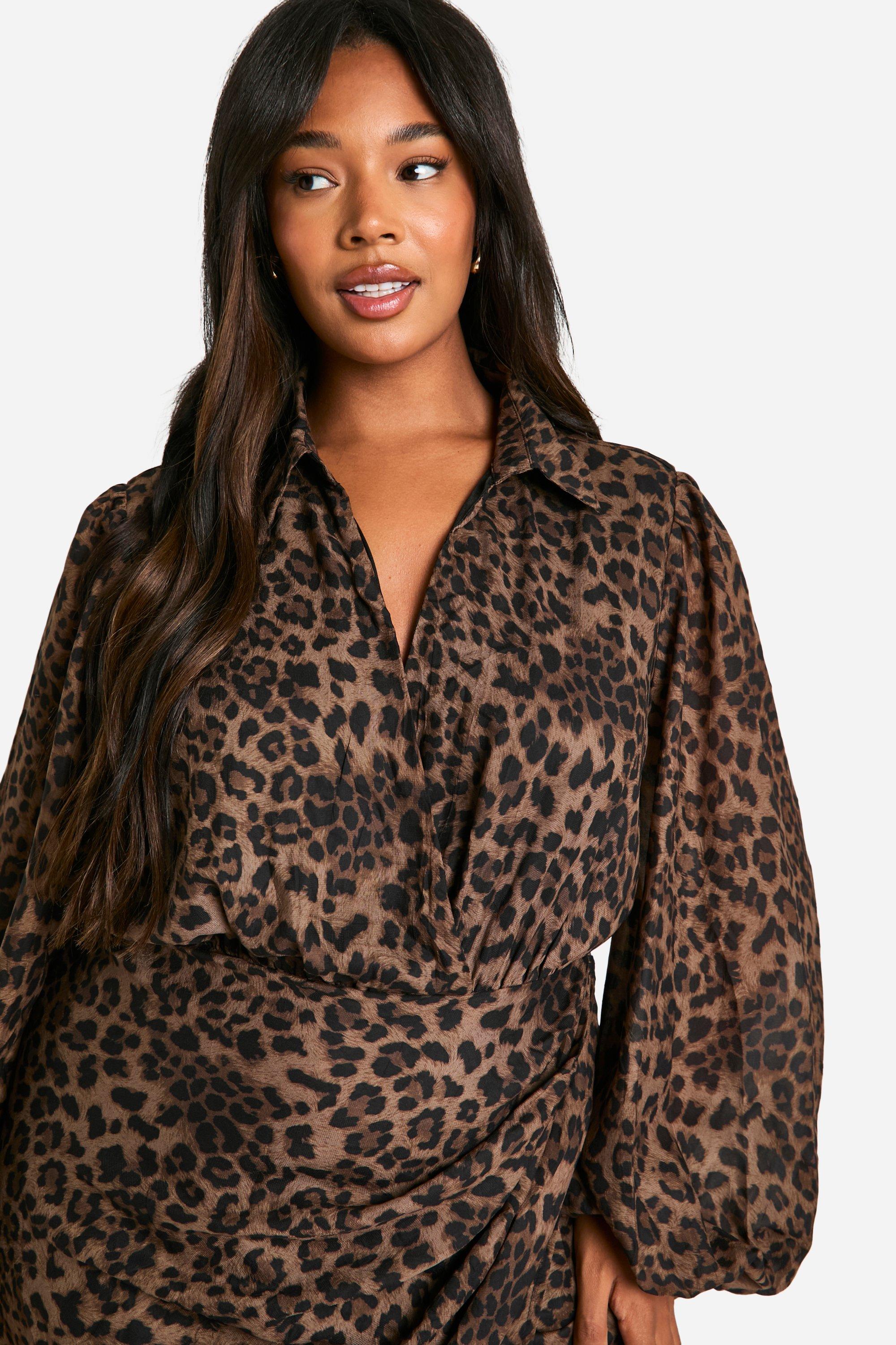 Grande taille Robe portefeuille a imprime leopard