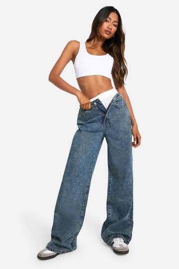 Boohoo Basics High Waisted Wide Leg Jeans in Vintage Wash vintage wash