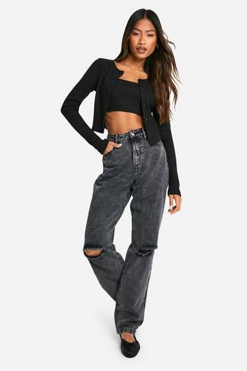 Black Basics Ripped Knee Straight Leg Jeans