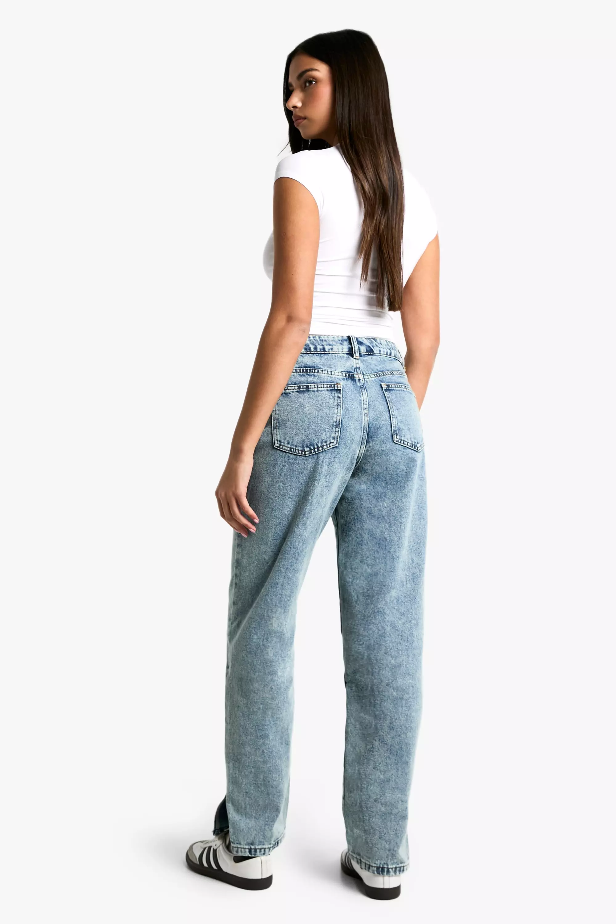 Light blue Basics High Waisted Split Hem Straight Leg Jeans alternative image