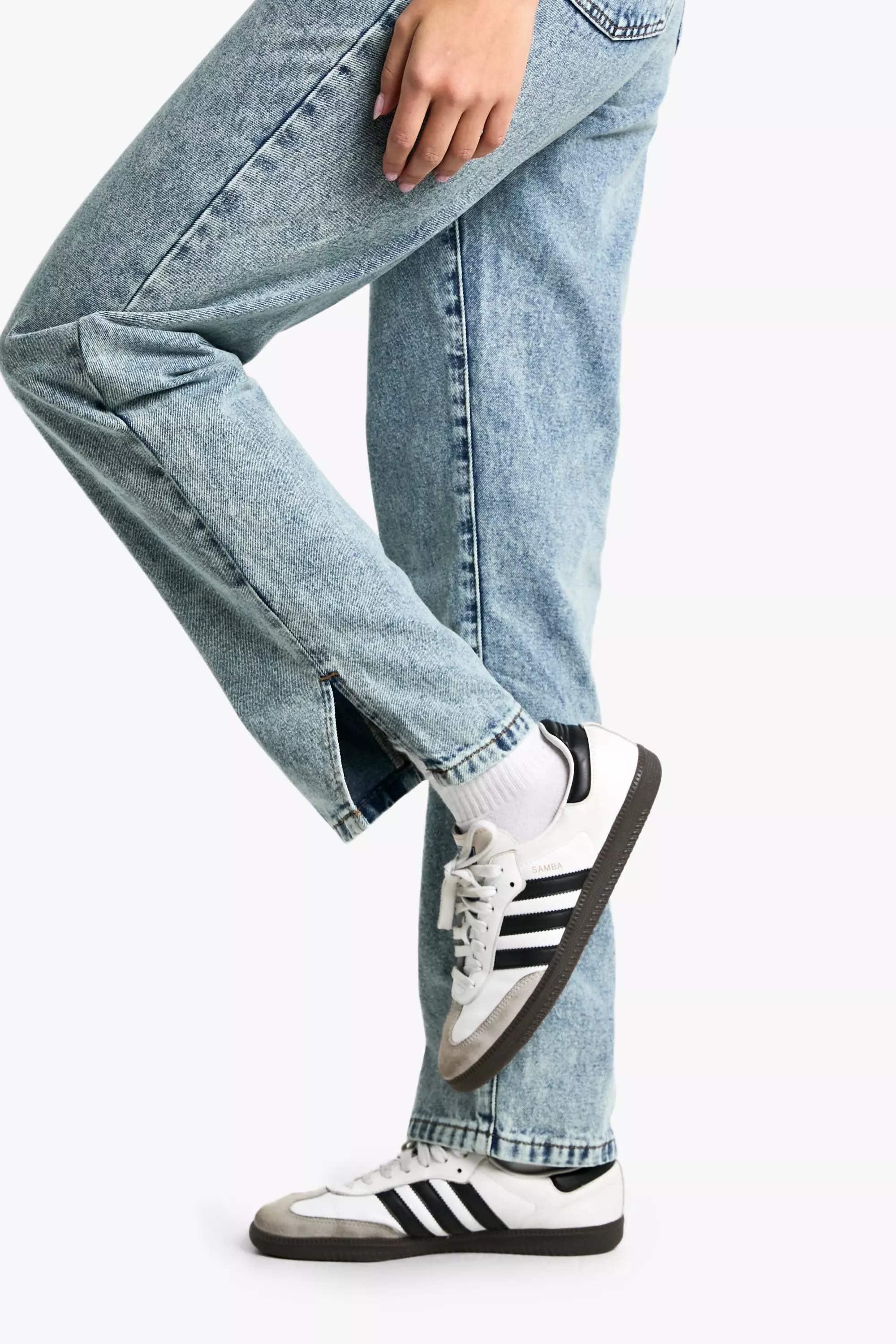 Light blue Basics High Waisted Split Hem Straight Leg Jeans alternative image