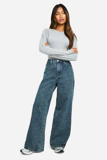 Boohoo Basics High Waisted Super Wide Leg Jeans vintage wash