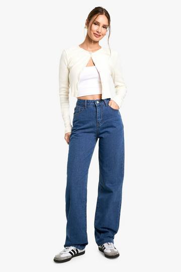 Basic High Waist Boyfriend Jeans mid blue