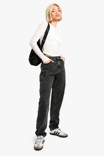 Boohoo Basics High Waisted Straight Leg Jeans washed black