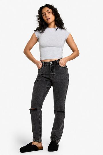 Gescheurde Basic Mom Jeans Met Hoge Taille washed black