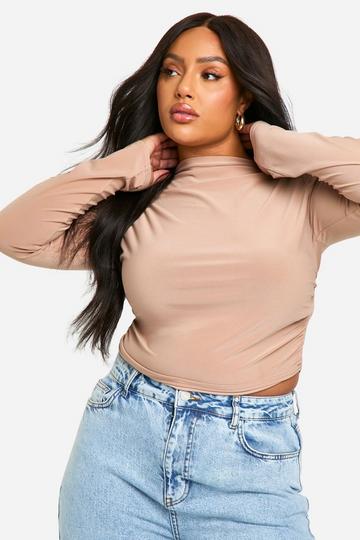 Plus Ruched Side Seam Long Sleeve Top mocha