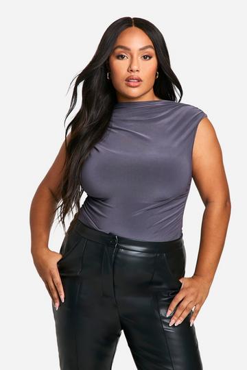 Plus Ruched Side Seam Sleeveless Top slate grey