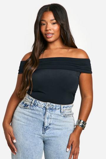 Black Plus Bardot Ruched Top