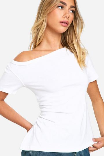 Asymmetric Cinched In One Shoulder Top white