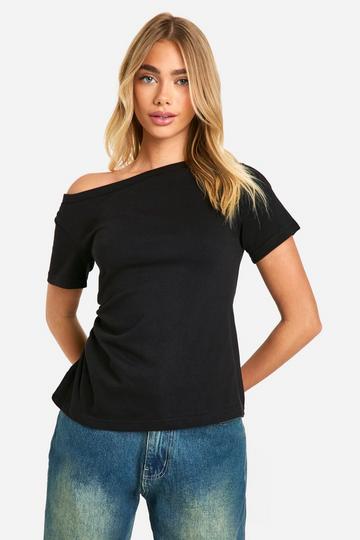 Asymmetrische Geplooide Top Met Eén Blote Schouder black