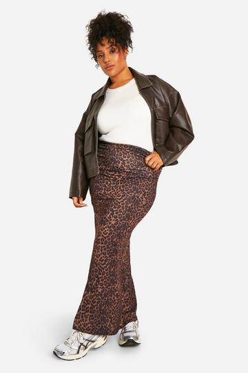 Plus Luipaardprint Jersey Maxi Rok leopard