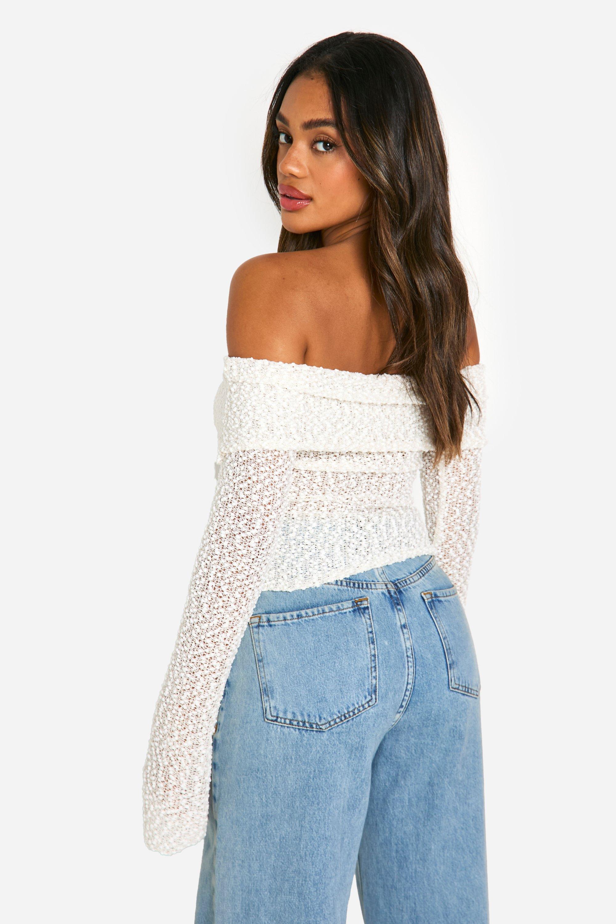 2024年のクリスマス Boucle Fold Over Off The Shoulder Top | boohoo USA トップス