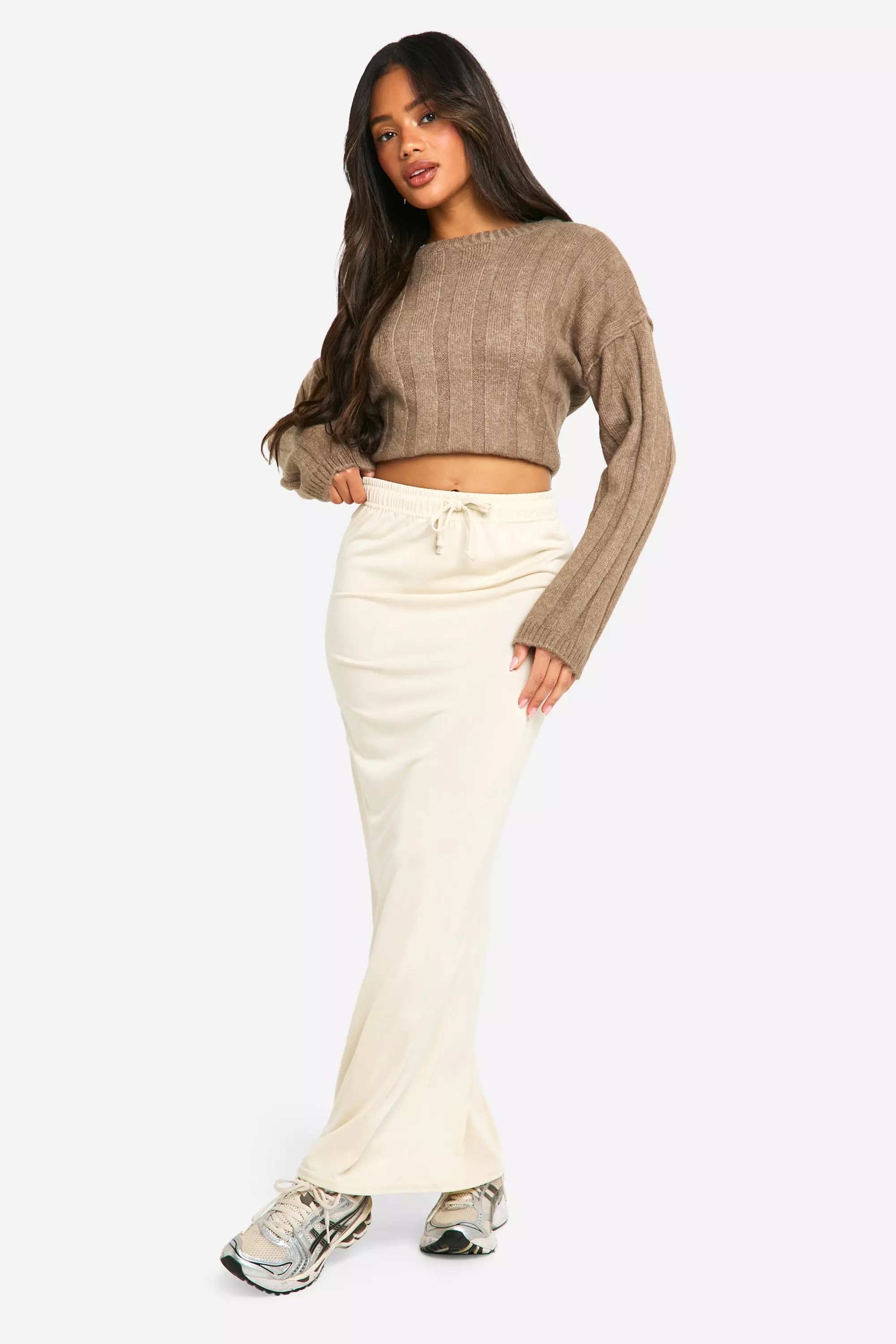 Stone Peached Jersey Gathered Waist Maxi Skirt alternative image