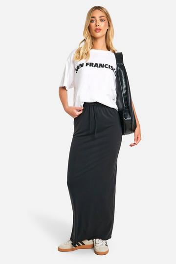 Peached Jersey Gathered Waist Maxi Skirt true black