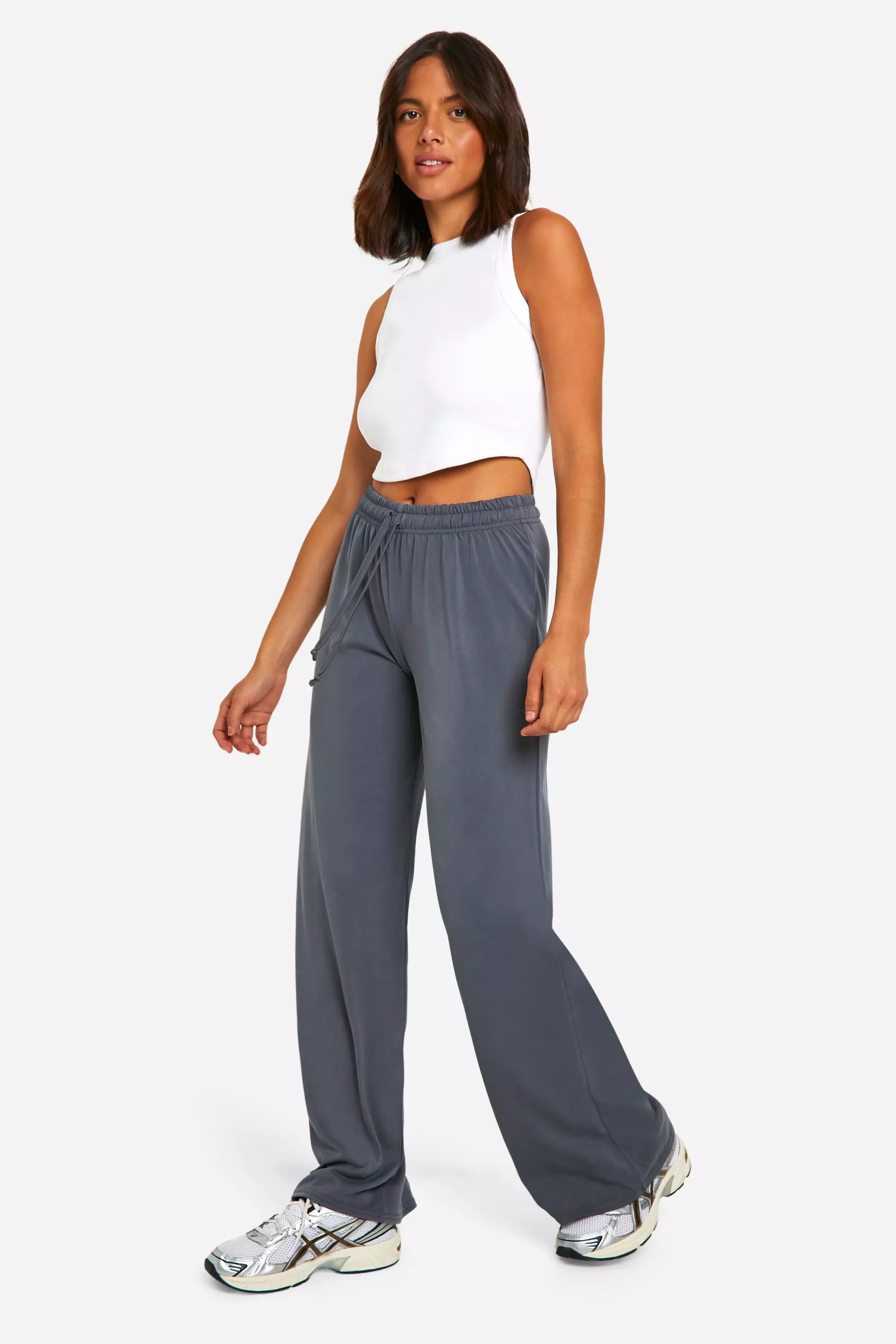 Charcoal Peached Jersey Gathered Waist Wide Leg Trouser alternative image