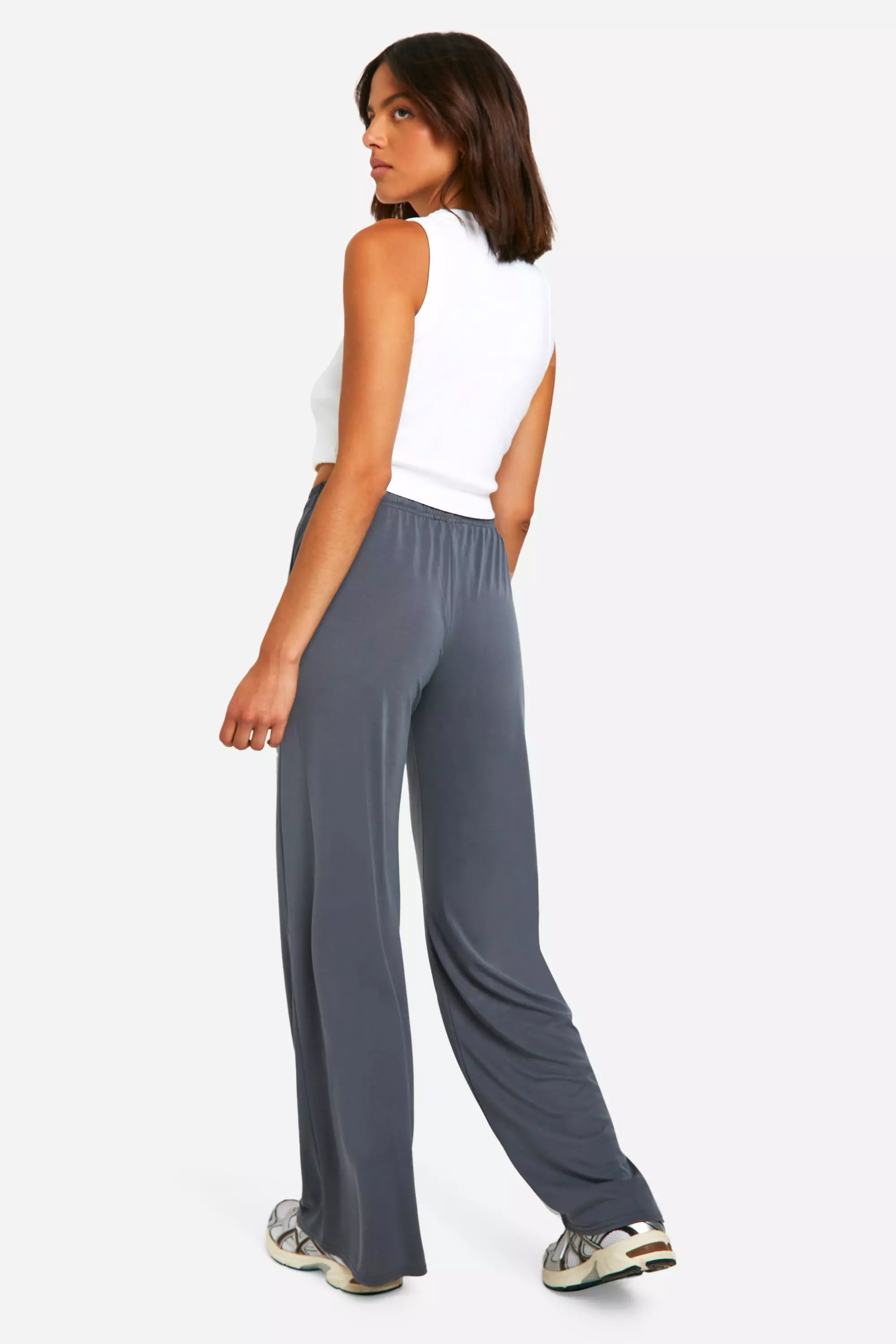 Charcoal Peached Jersey Gathered Waist Wide Leg Trouser alternative image