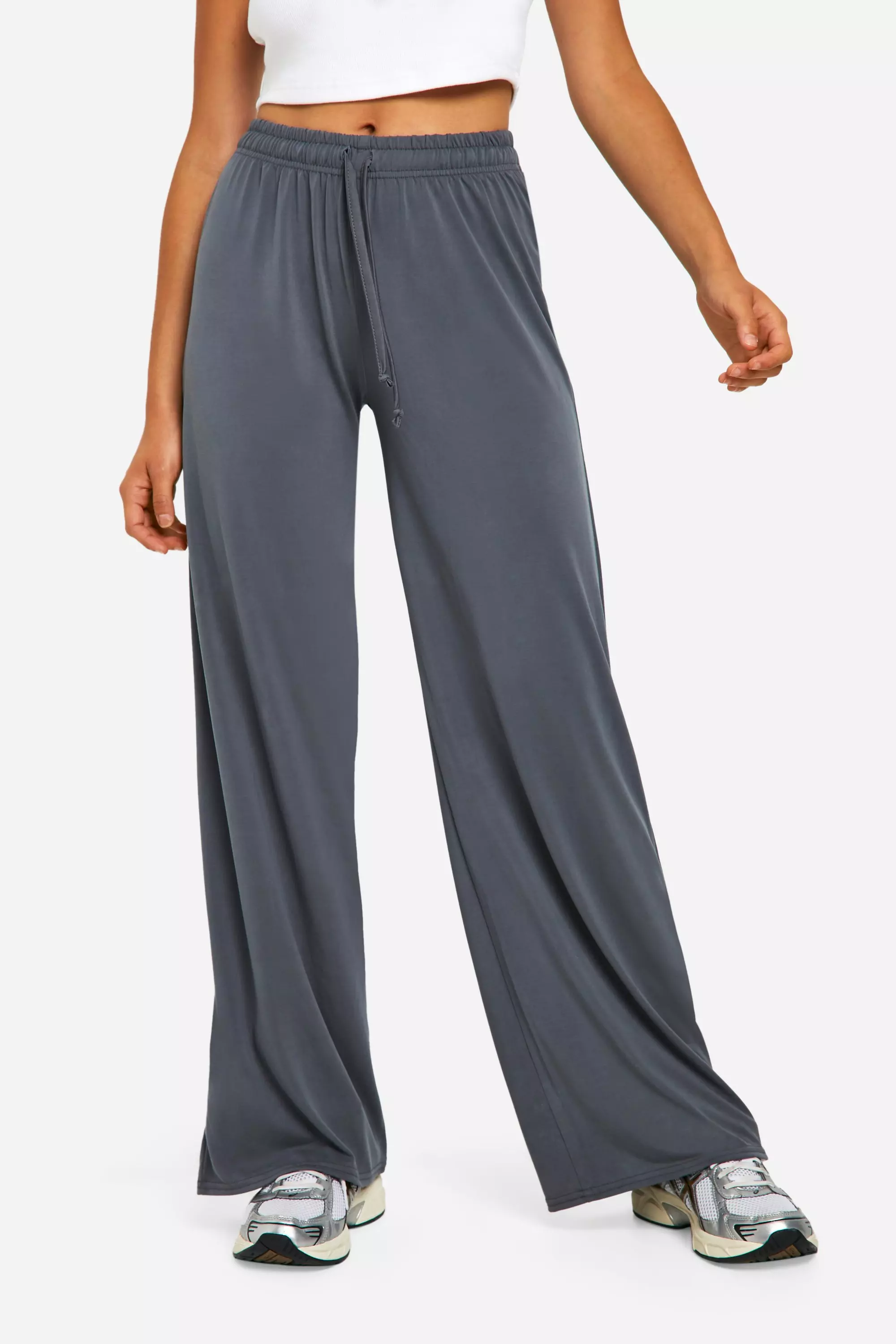 Charcoal Peached Jersey Gathered Waist Wide Leg Trouser alternative image