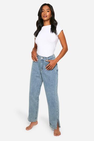 Petite Basics Split Detail Straight Leg Jean washed blue