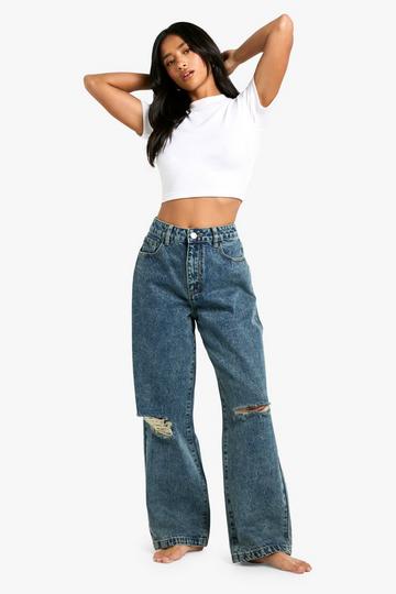 Petite Basics Ripped Knee Boyfriend Jeans vintage wash