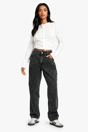 Black Petite Basics Washed Straight Leg Jean