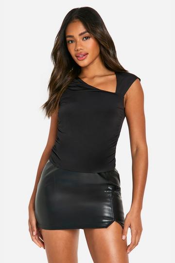 Double Layer Asymmetric Cap Sleeve Top black