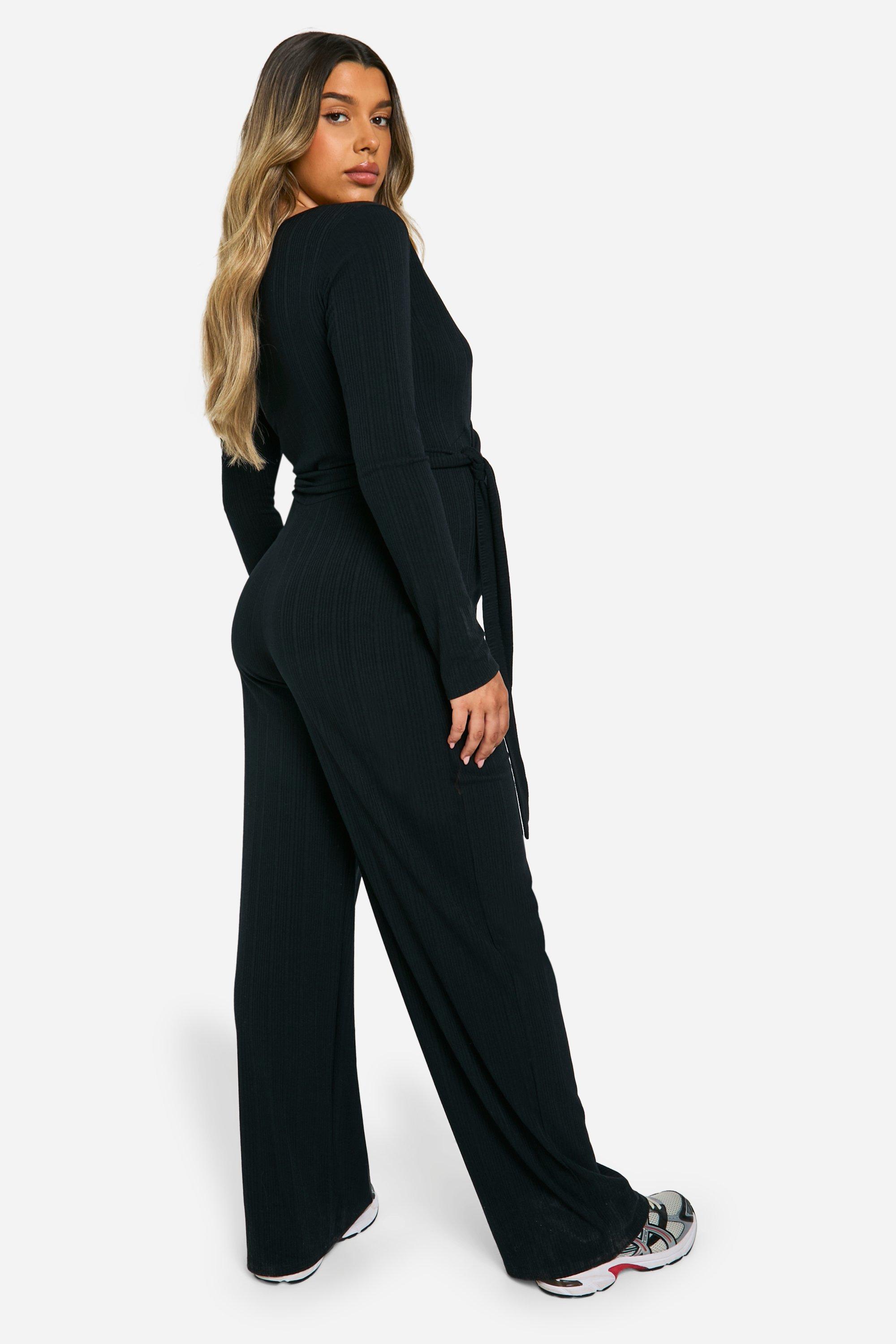 Maternity Wide Soft Rib Wrap Tie Detail Wide Leg Jumpsuit