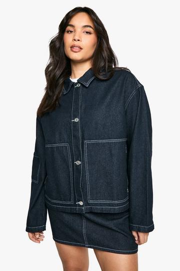 plus indigo contrast stitch denim jacket indigo