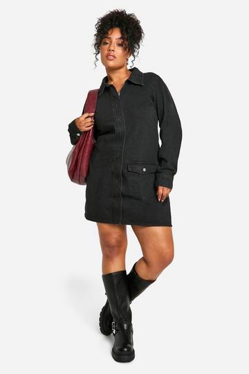 Plus Loshangende Denim Jurk black