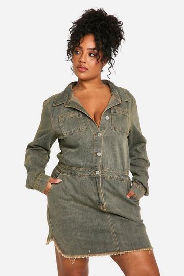 PLUS VINTAGE WASH DENIM MINI DRESS vintage wash