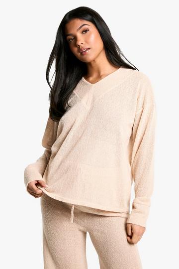 Maternity Lounge Soft Textured Oversized V Neck Jumper stone