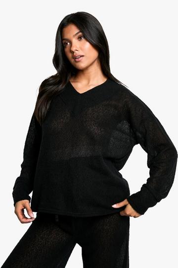 Maternity Soft Textured Oversized V Neck Sweater black