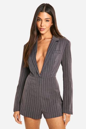 Blazer Jurk Met Krijtstrepen En Veters charcoal