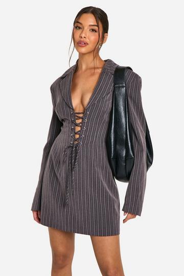 Pinstripe Lace Up Blazer Dress charcoal