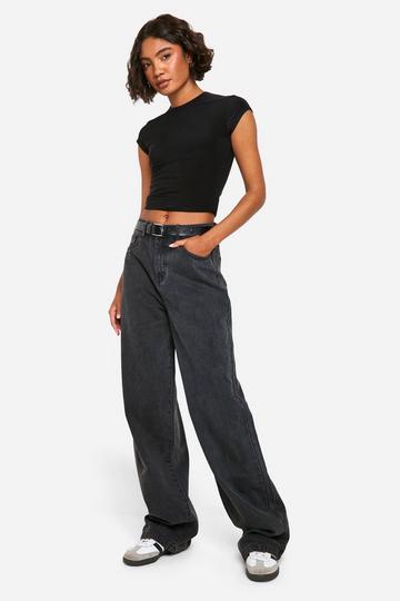 Tall Basics High Waisted Wide Leg Jeans washed black