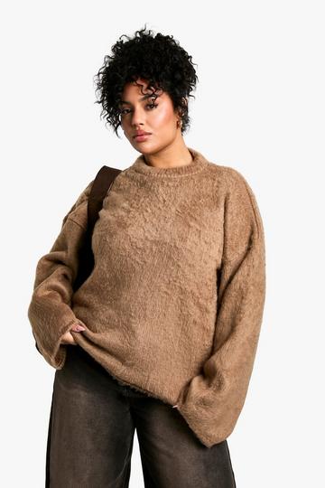 Plus Fluffy Knit Jumper taupe