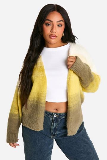 Plus Fluffy Ombre Knit Cardigan olive