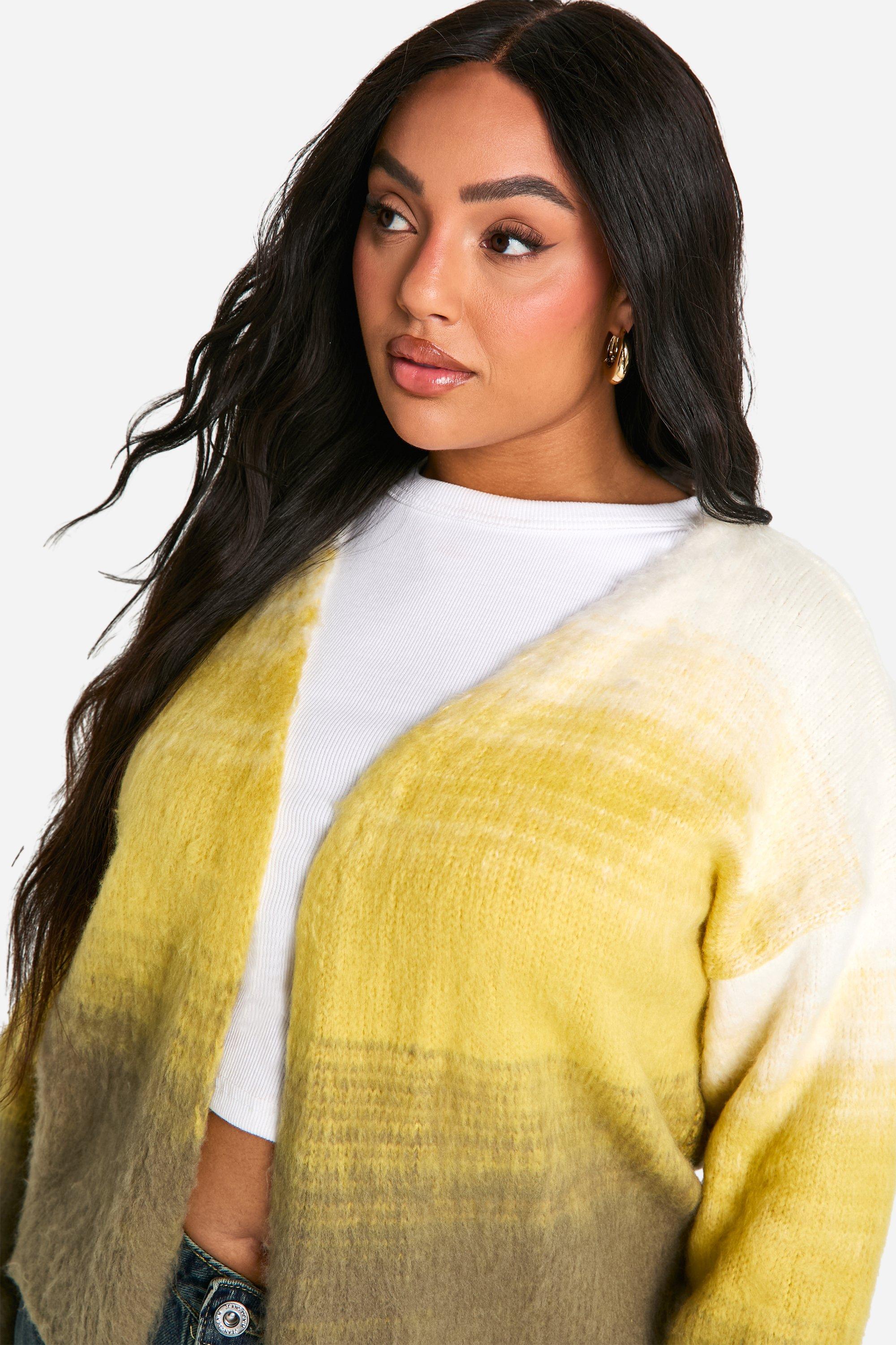 Plus Fluffy Ombre Knit Cardigan boohoo