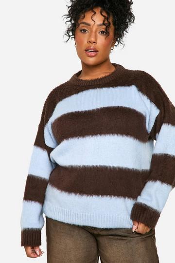 Blue Plus Fluffy Striped Jumper