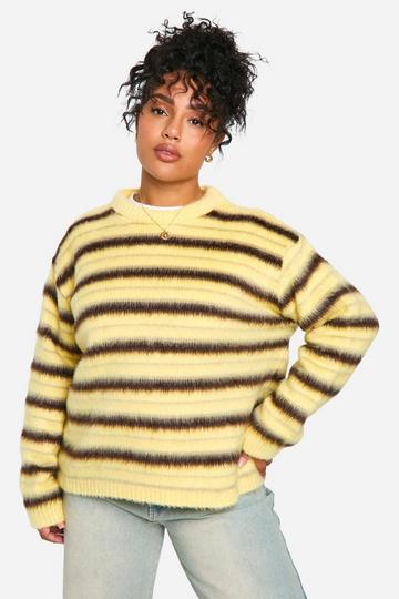 Plus Fluffy Striped Sweater lemon