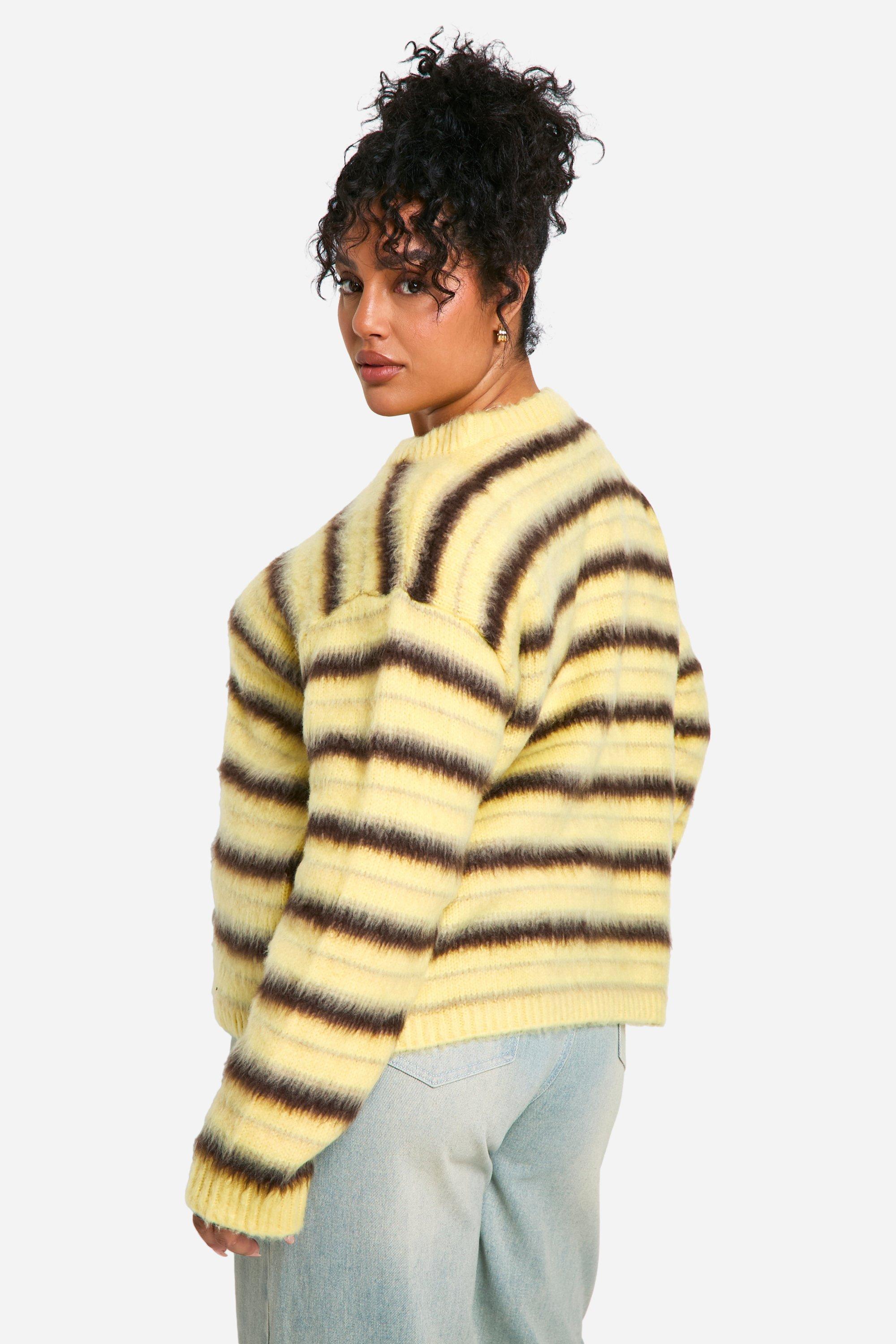 Plus Fluffy Striped Sweater | boohoo USA Plus Fluffy Striped Sweater | boohoo USA