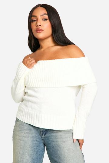 Plus Knitted Bardot Top cream