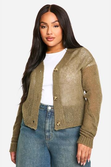 Plus Gebreide Korte Cardigan olive