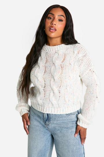 Cream White Plus Speckle Knitted Cropped Jumper