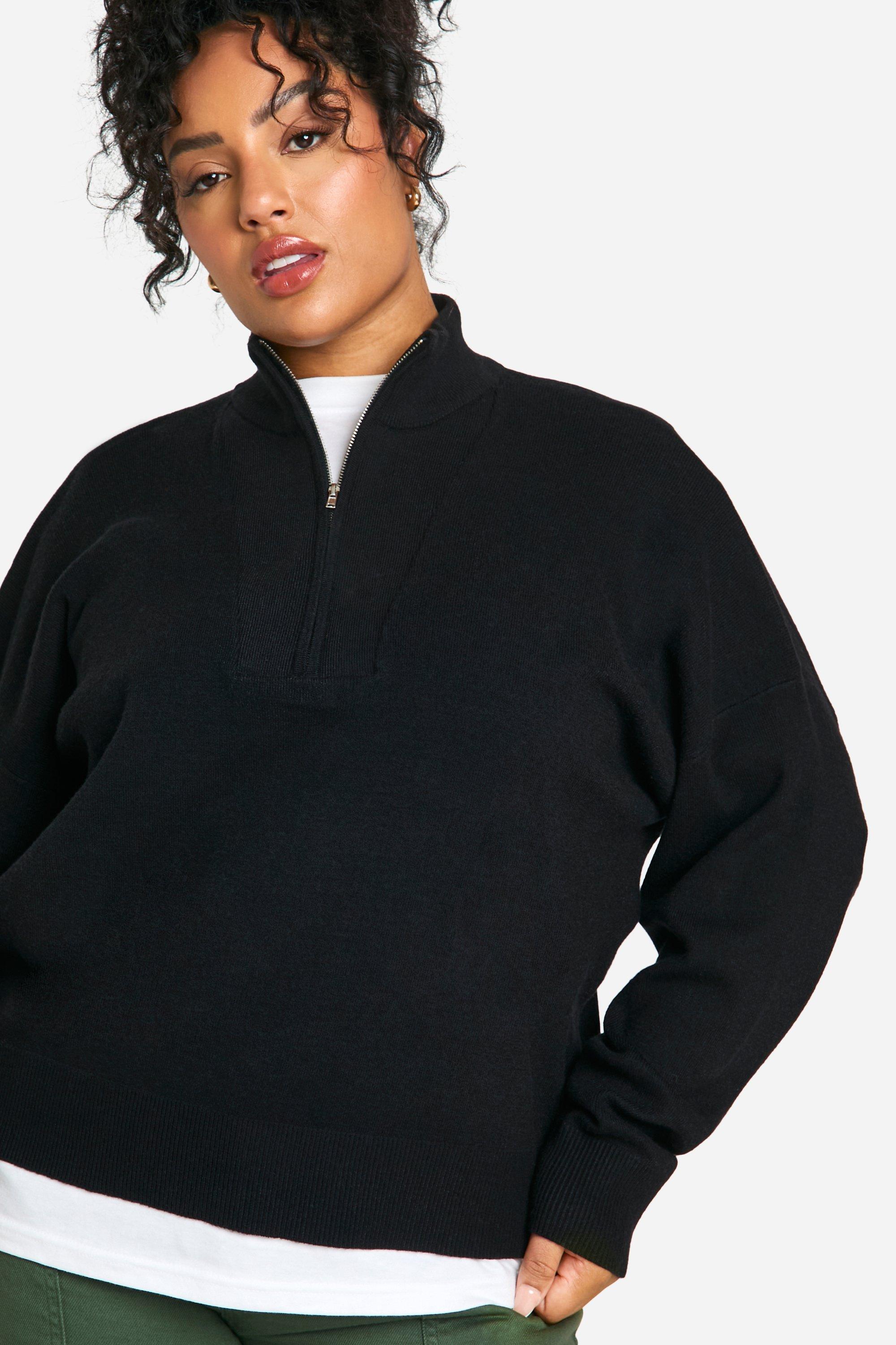 Plus Half Zip Neck Collared Jumper