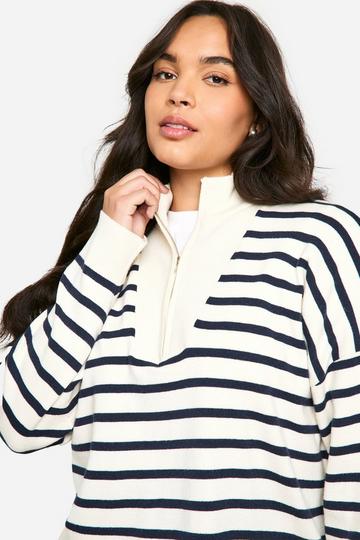 Plus Half Zip Stripped Jumper ivory