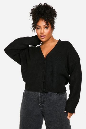 Plus Zachte Gebreide Oversized Cardigan black