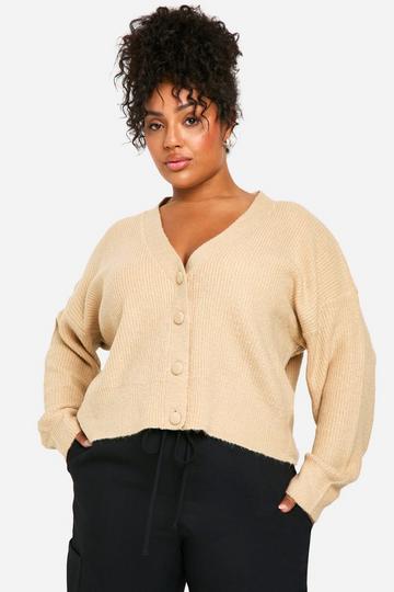 Plus Soft Knit Button Oversized Cardigan biscuit