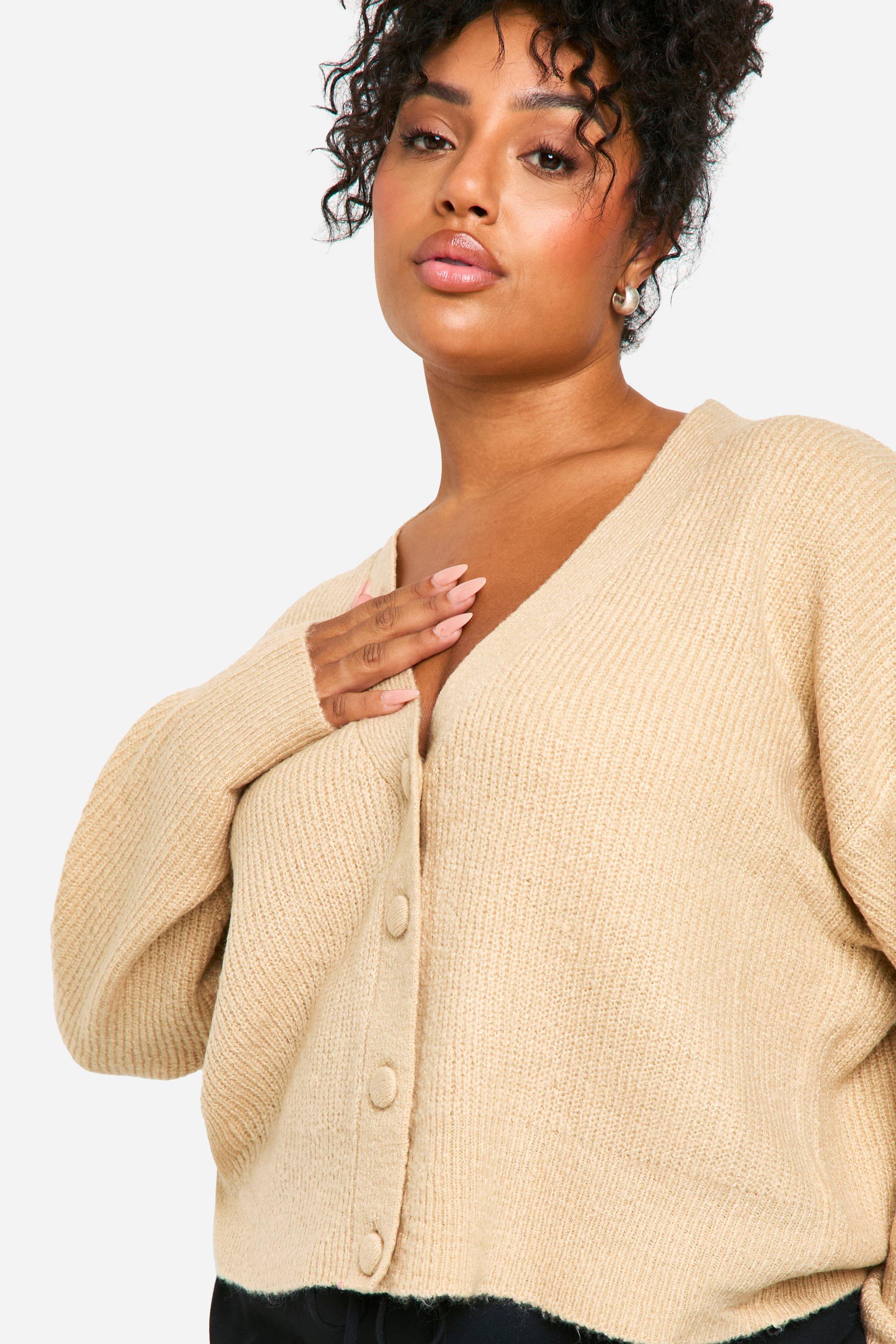 Plus Soft Knit Button Oversized Cardigan